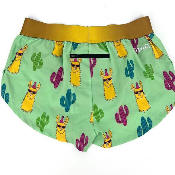 Chicknlegs Womens Green Llamas 1.5" Split Running Shorts Lined Size M - Picture 4 of 13